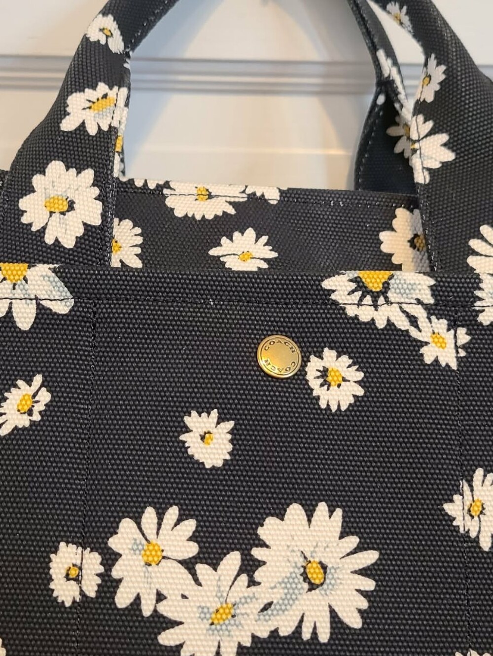 Coach Retired Daisy Canvas Tote with Yellow Coach Logo - Picture 4 of 5